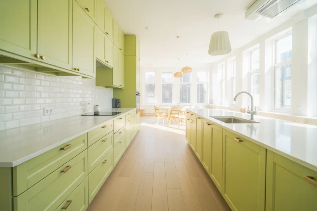 Light Green Cabinets Airy Bright Kitchen Style