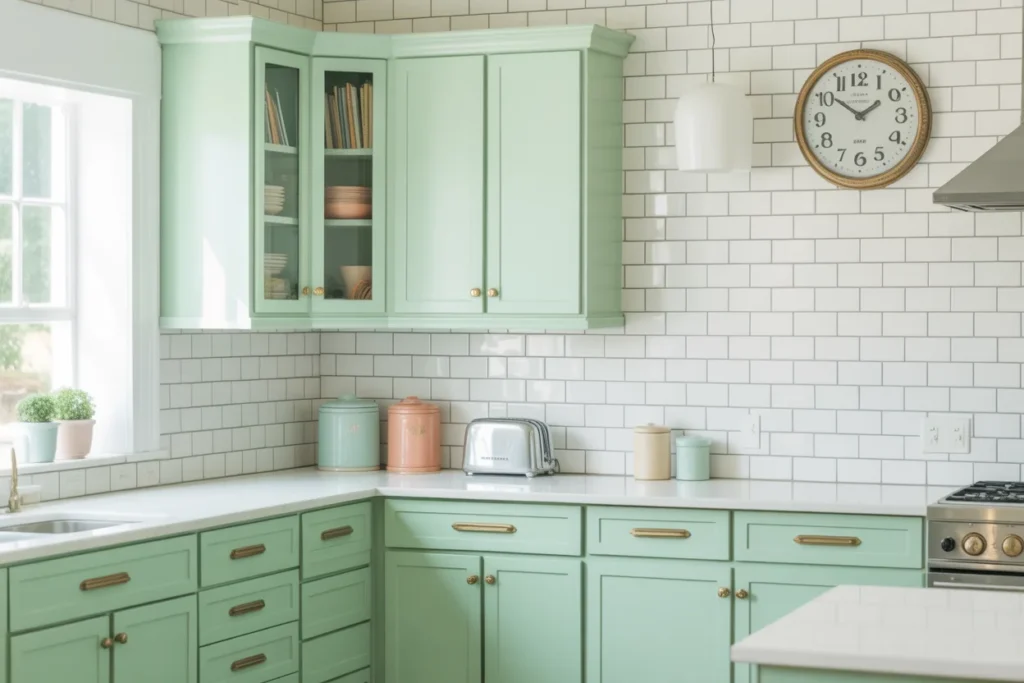 Mint Green Cabinets Bright Retro Kitchen Style