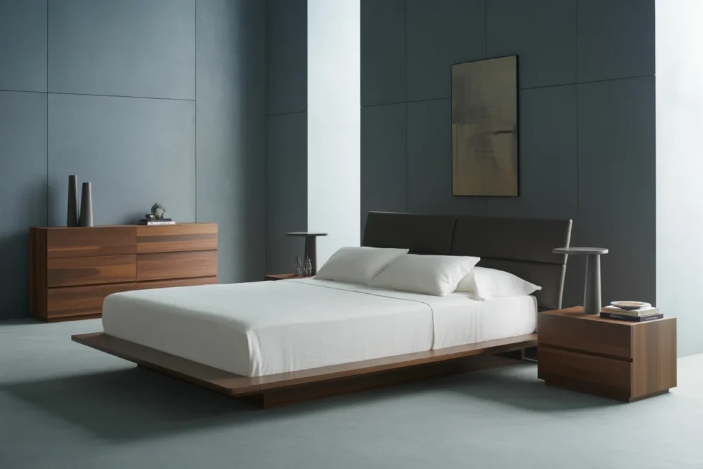 Slate gray bedroom with modern furniture