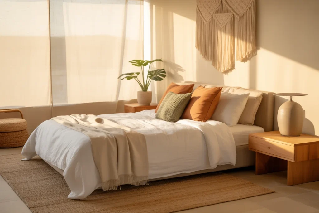 Small boho bedroom full makeover, modern minimalist style