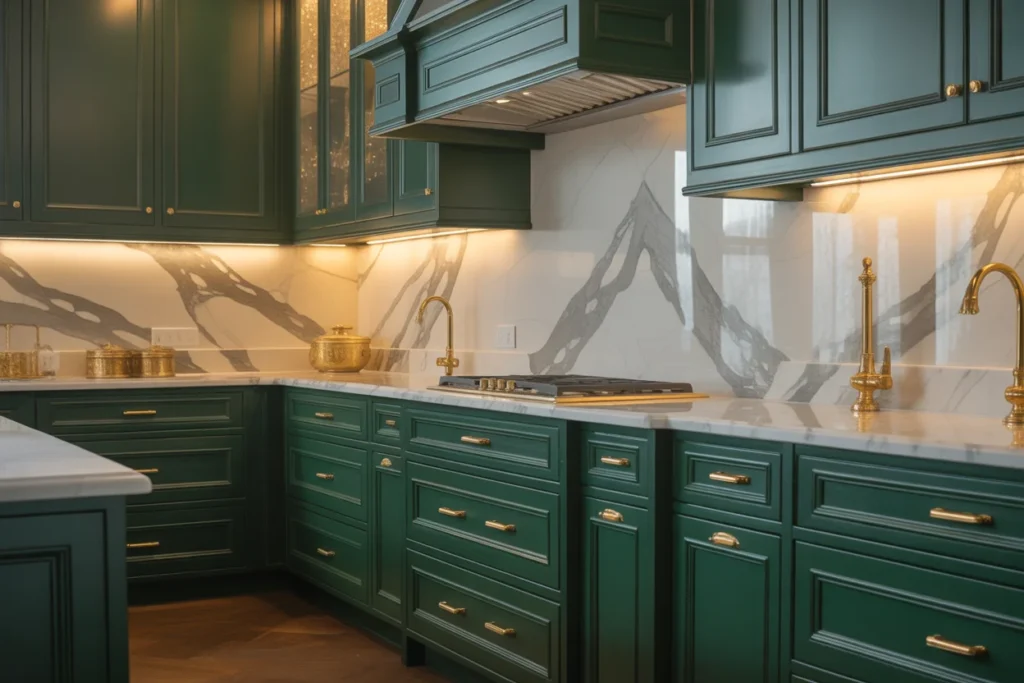 Dark Green Cabinets Bold Elegant Kitchen Style