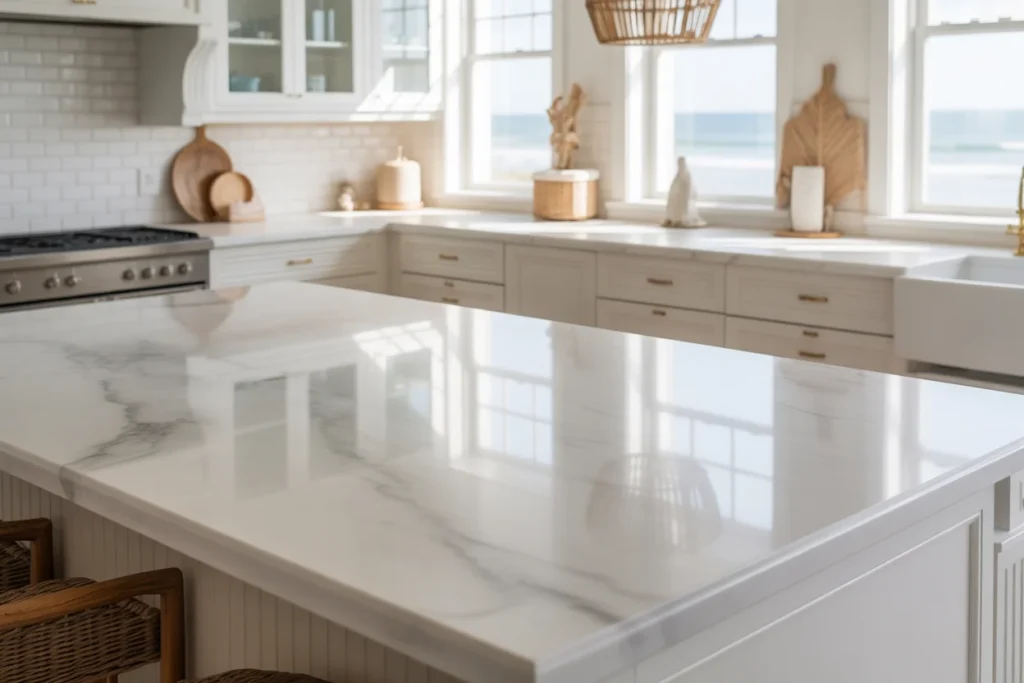 Coastal Kitchen Marble Countertop Elegance