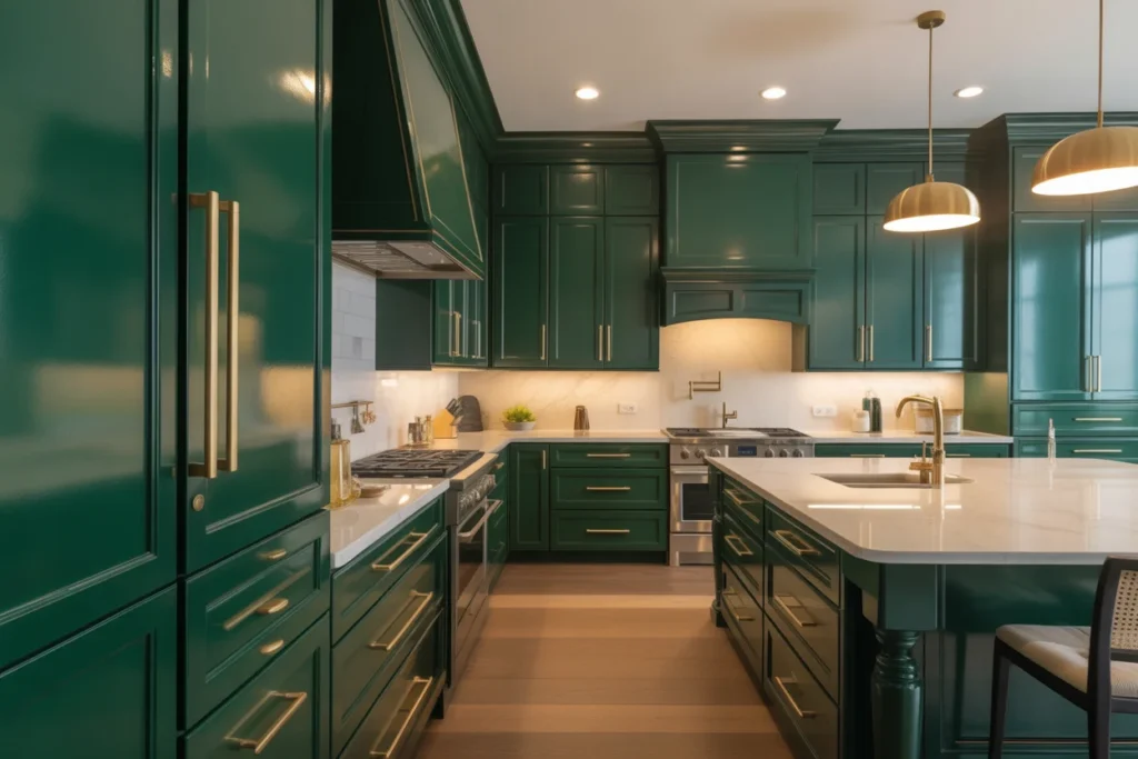 Green Cabinets With Gold Hardware Luxury Touch