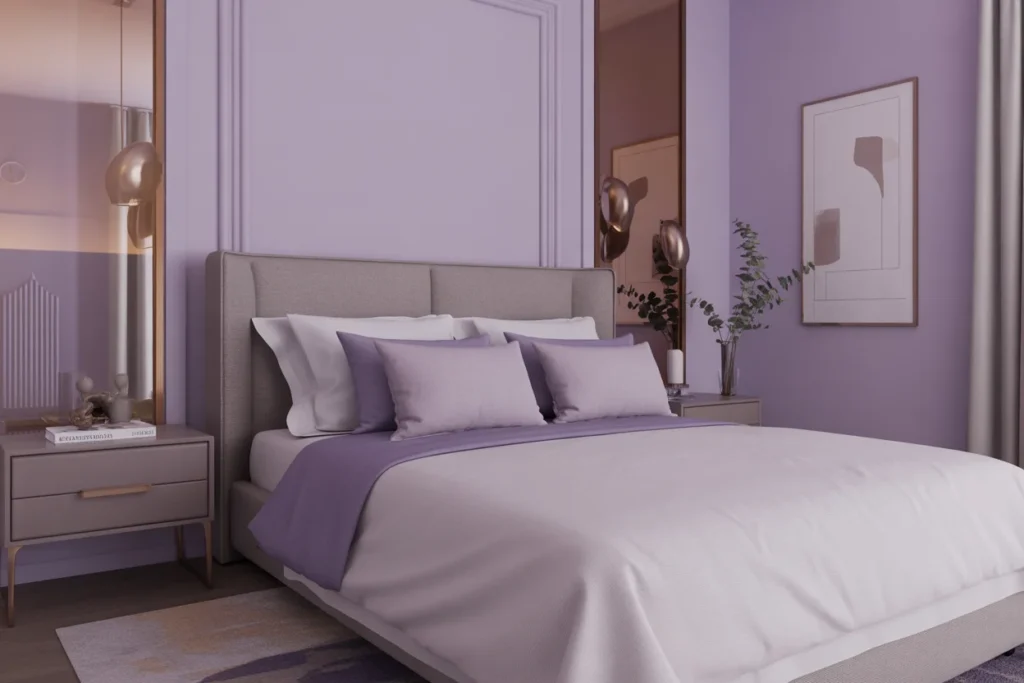 Lavender purple bedroom, soft elegant decor