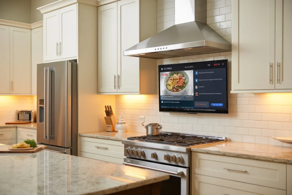 wall-mounted 28-inch kitchen TV