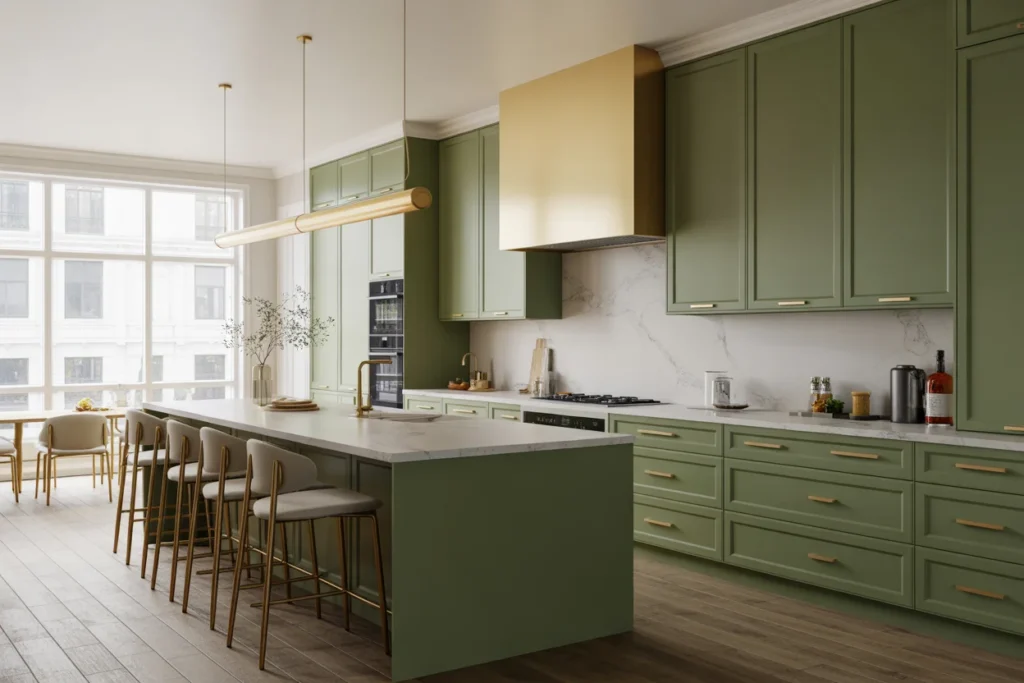 Green Cabinets With Marble Countertops Chic Look
