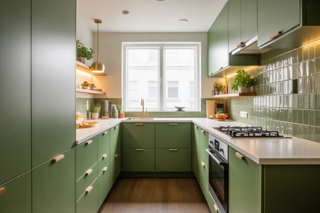 Green Cabinets With Small Space Smart Design