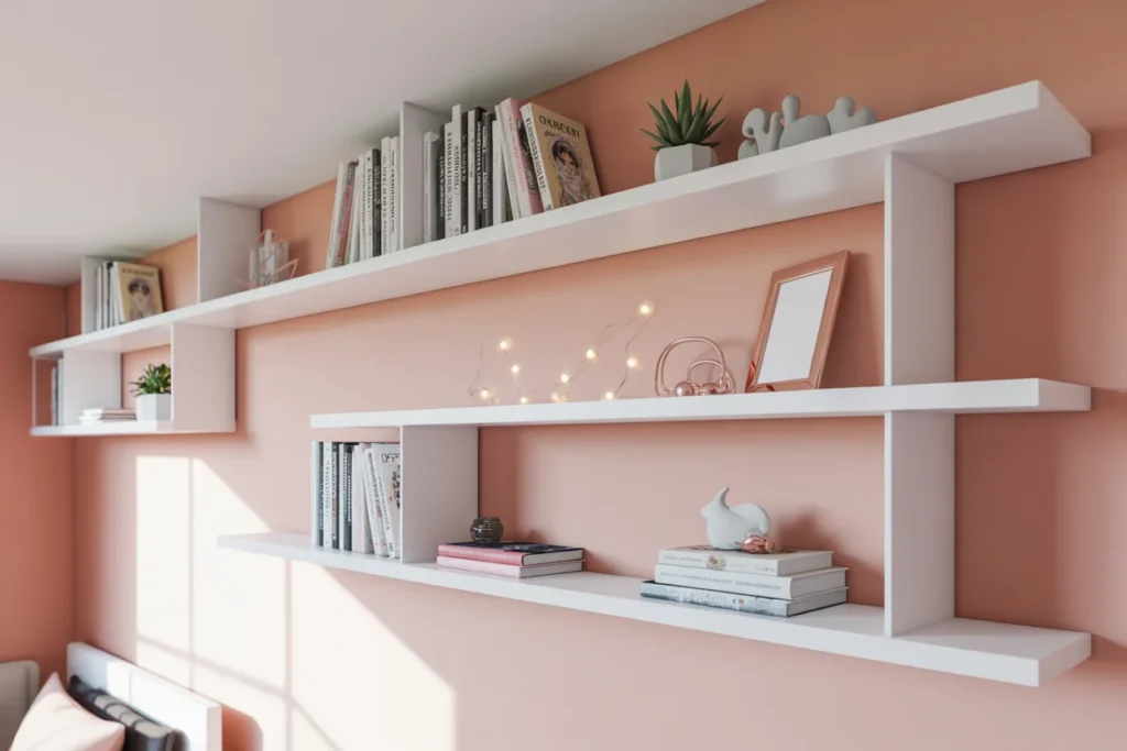 floating shelves in girls bedroom