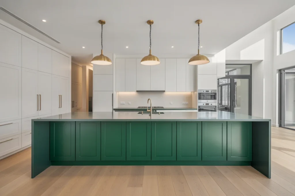 Green Kitchen Island Bold Centerpiece Design