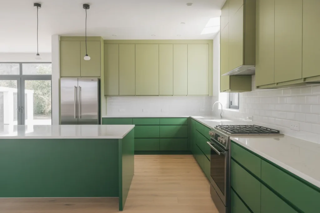 Two Tone Green Cabinets Stylish Contrast Design