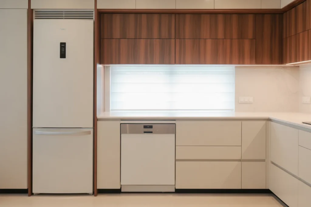 Hidden Appliances Clean Kitchen Layout Idea