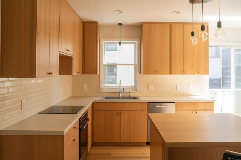 Light Wood Cabinets Warm Modern Kitchen Style