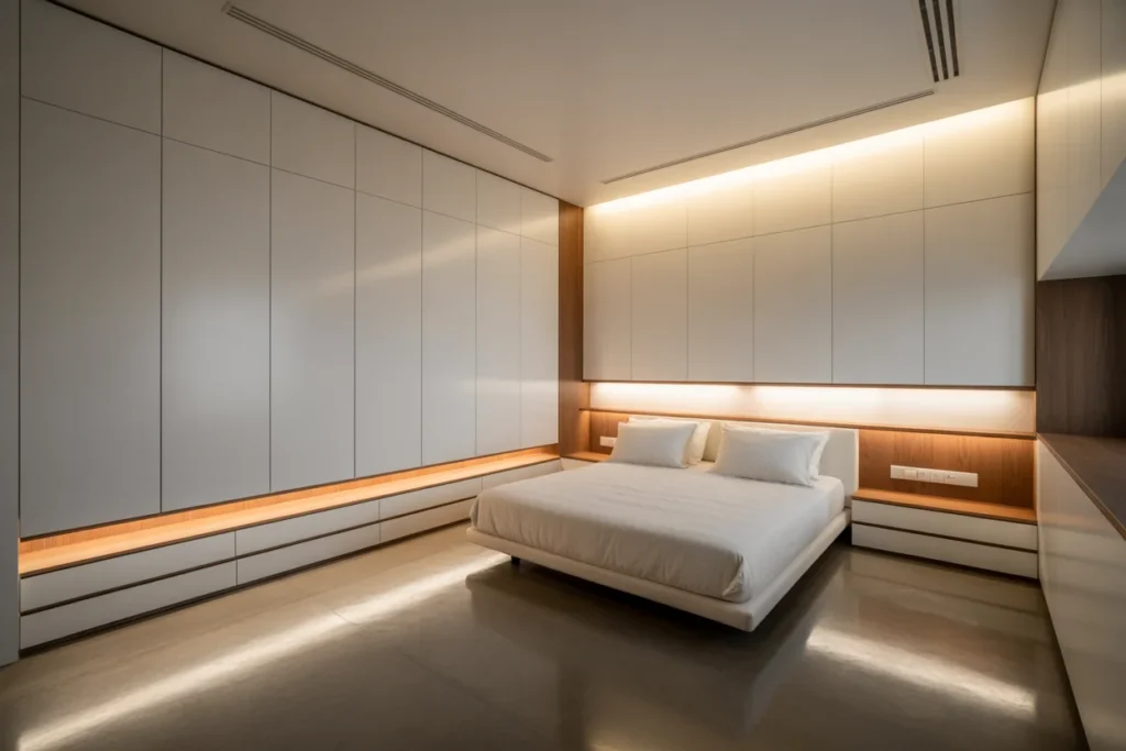 Built In Storage for Clean Organized Bedroom Look