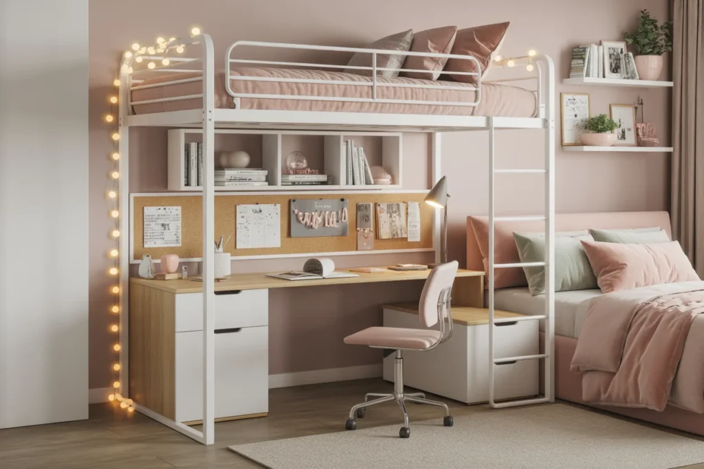 Loft Bed Design with Study Area Below Space