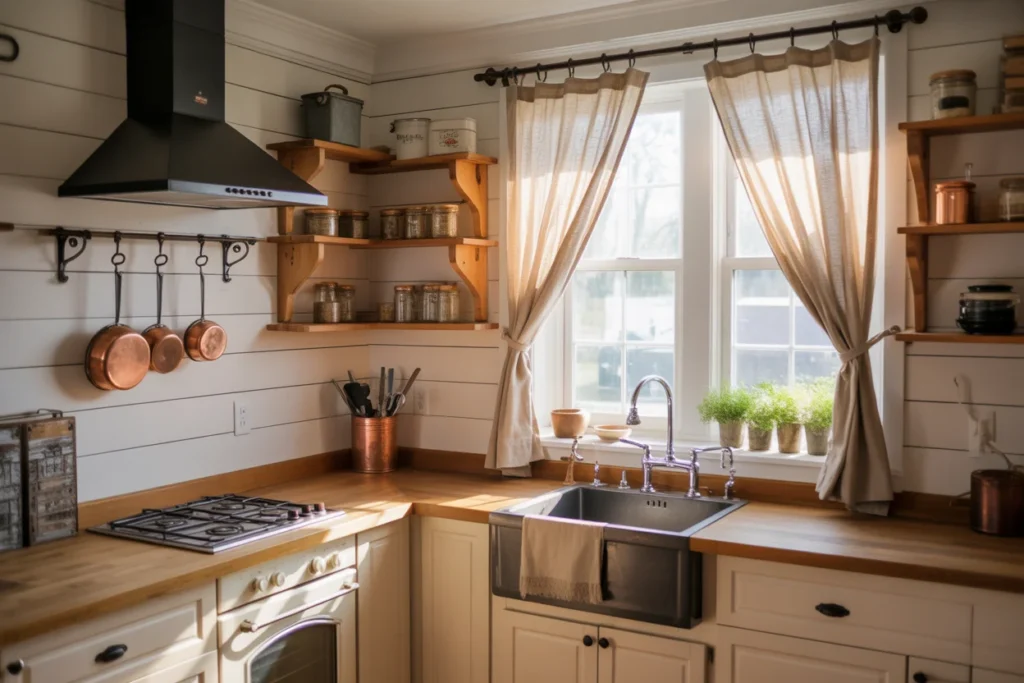 farmhouse tiny kitchen, rustic modern style