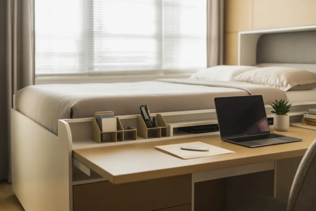 Small bedroom with desk-bed combo