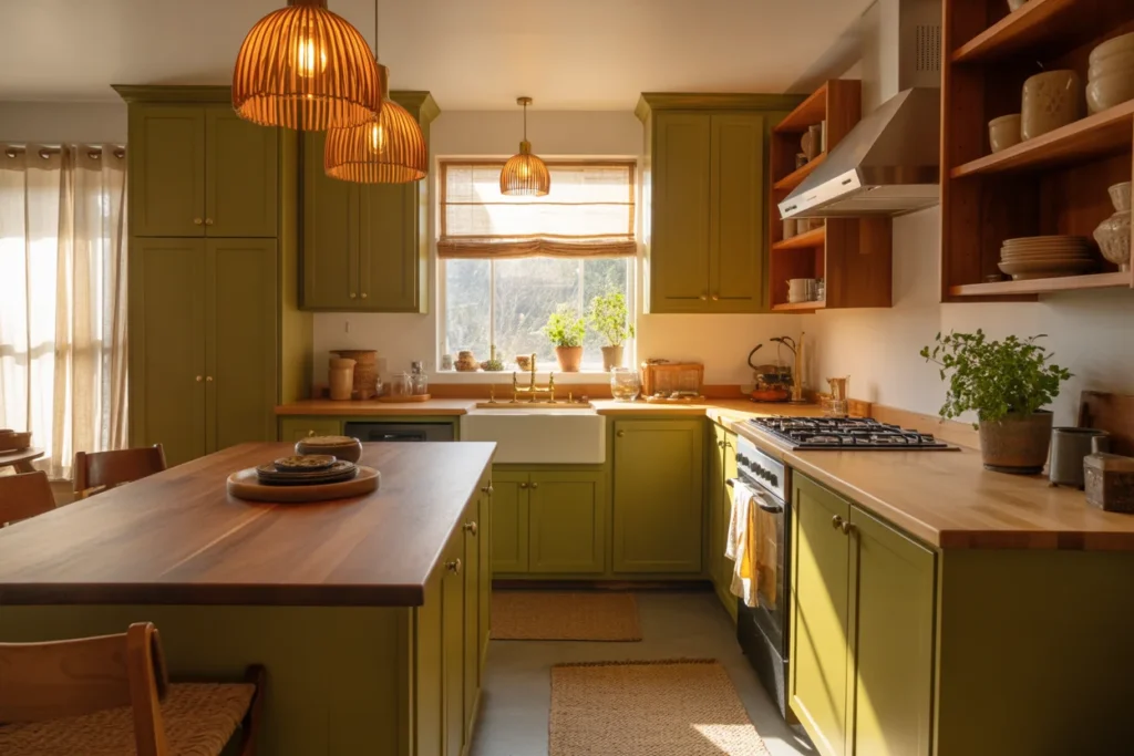 Olive Green Cabinets Warm Natural Kitchen Feel