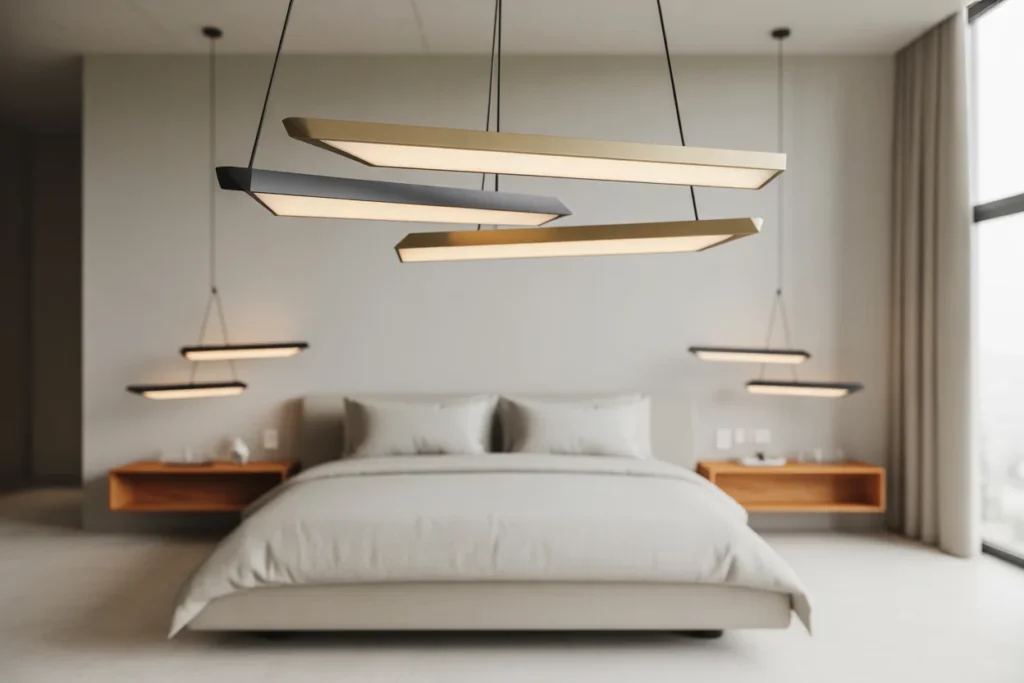 Minimalist Bedroom with Statement Lighting Focus