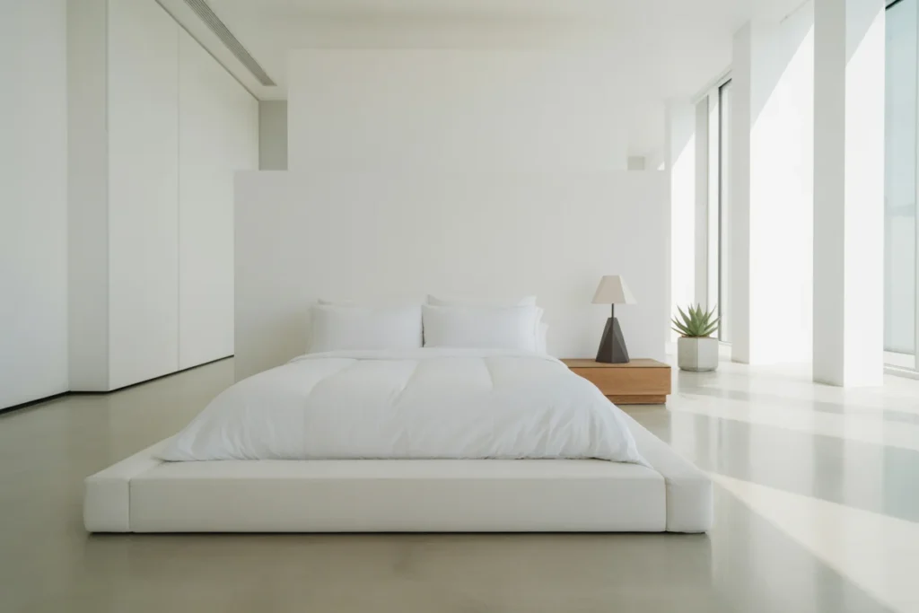White Minimalist Bedroom with Clean Aesthetic
