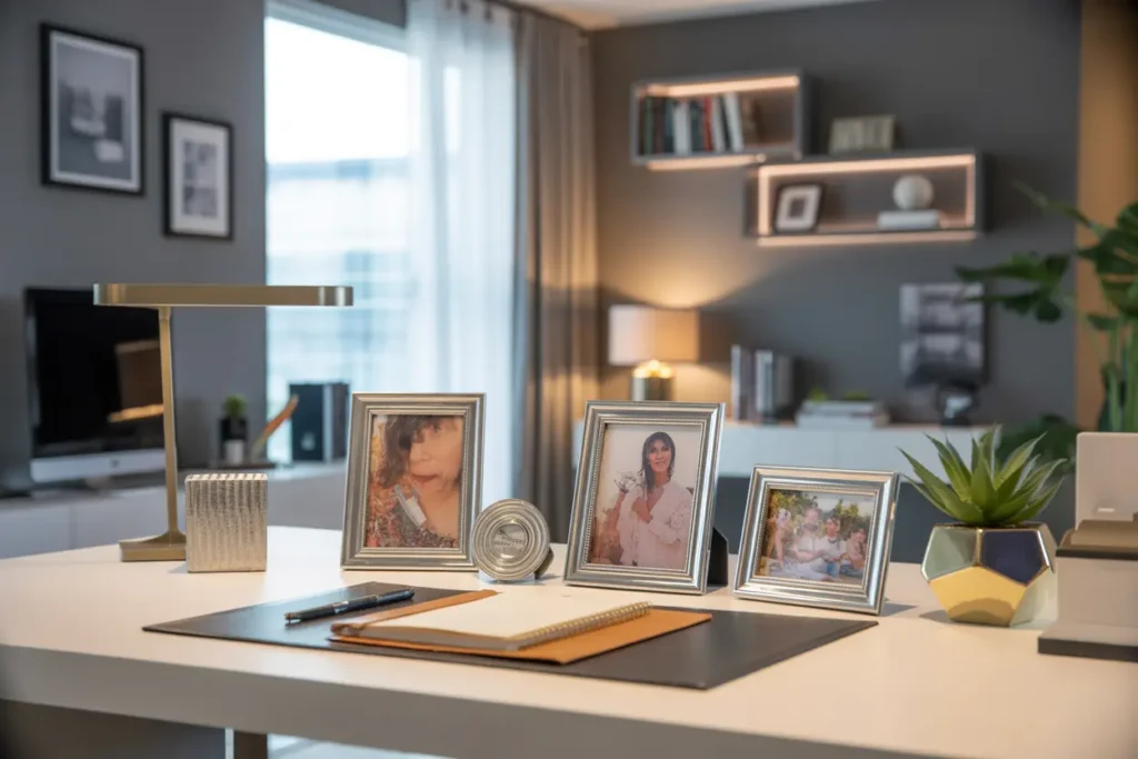 personalized home office workspace, photo frames