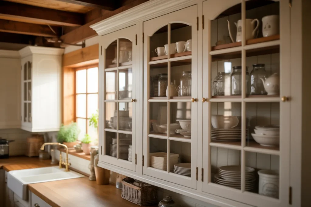 Glass Cabinet Doors Farmhouse Display Idea