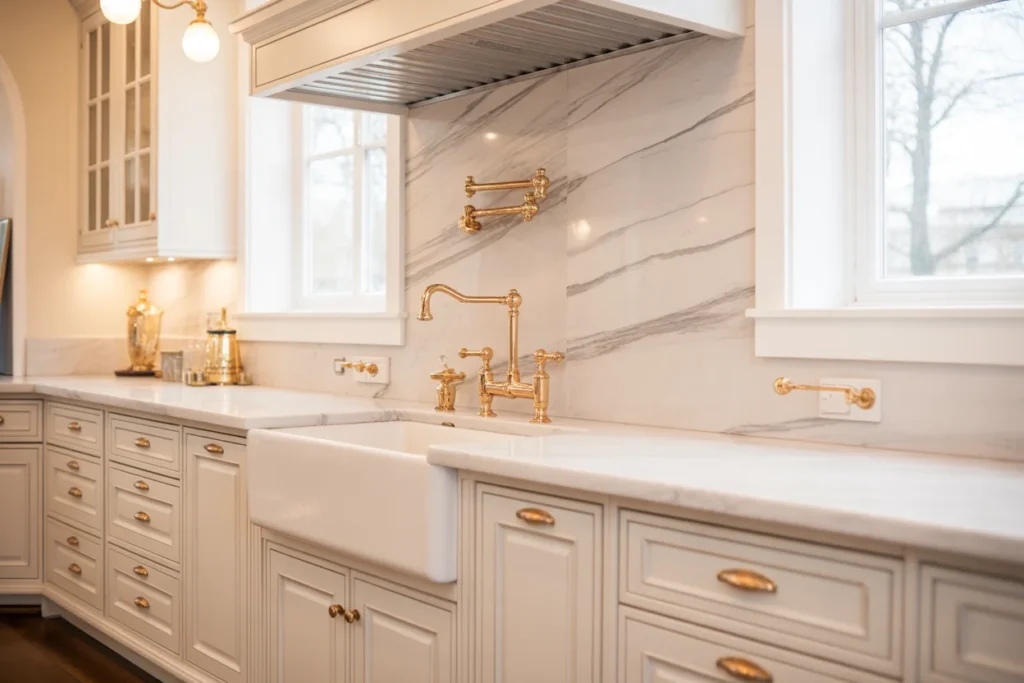 Marble Backsplash for Elegant Farmhouse Look
