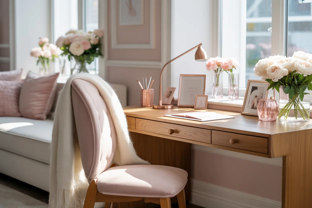 How to Design a Feminine Home Office with Soft and Chic Details 8