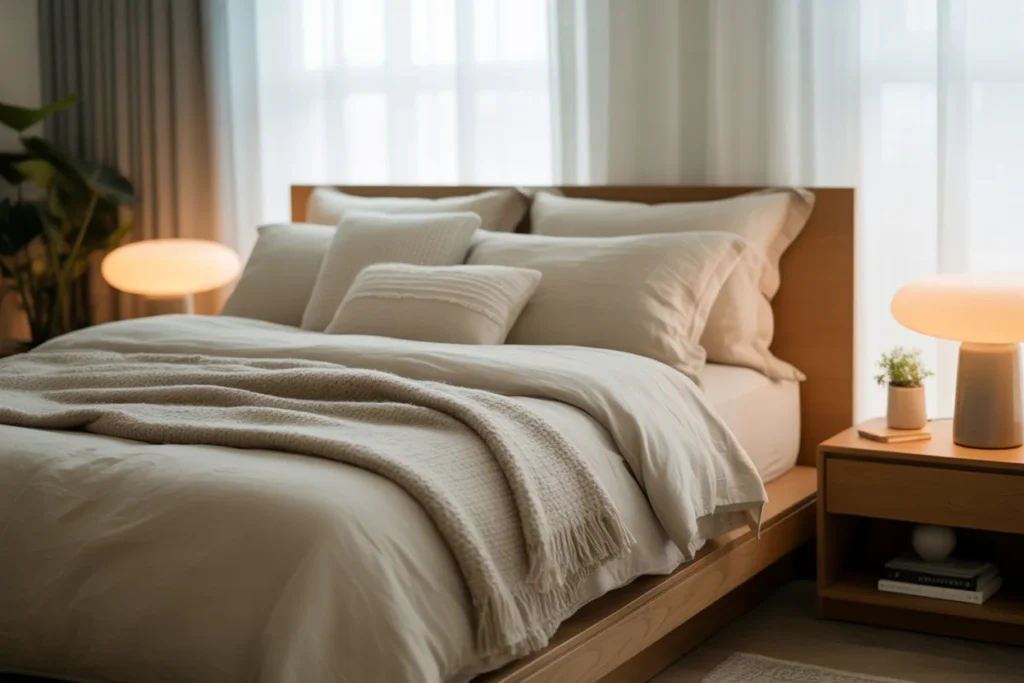 Soft Neutral Bedding for Calm Cozy Comfort