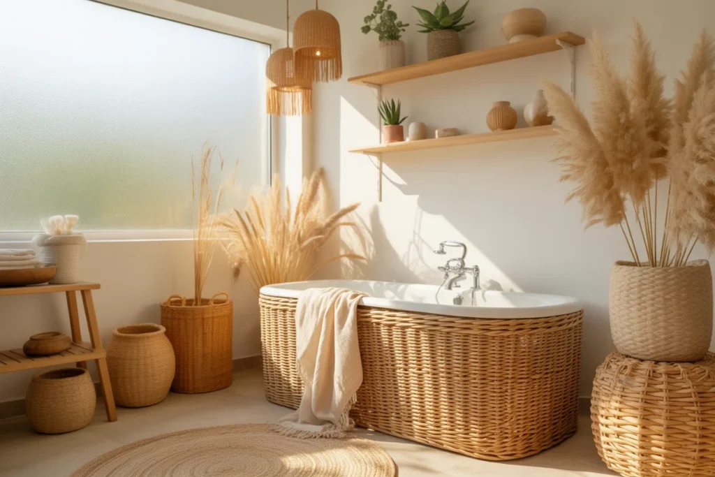 rattan decor bathroom