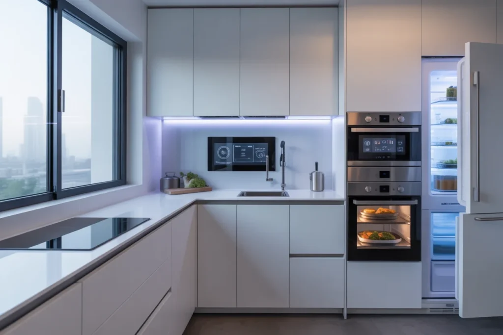  smart tiny kitchen home, modern tech kitchen