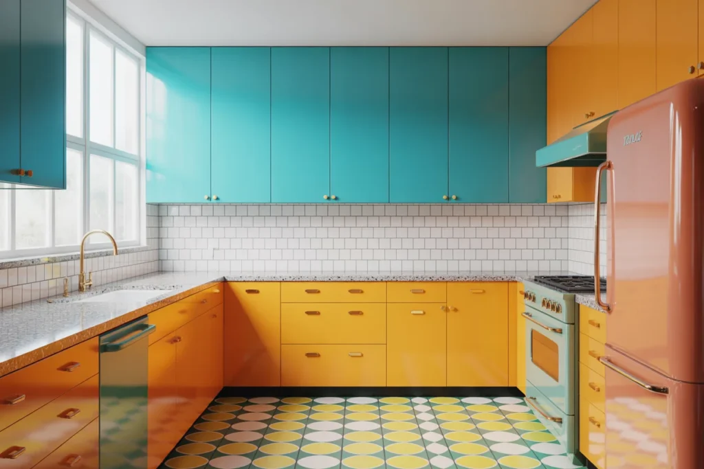 Bold Color Cabinets Retro Kitchen Charm
