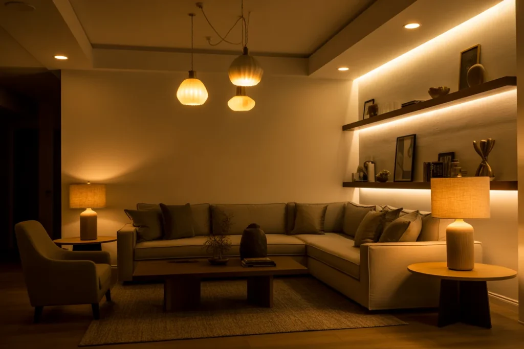 Layered Lighting Warm Living Room Ambiance