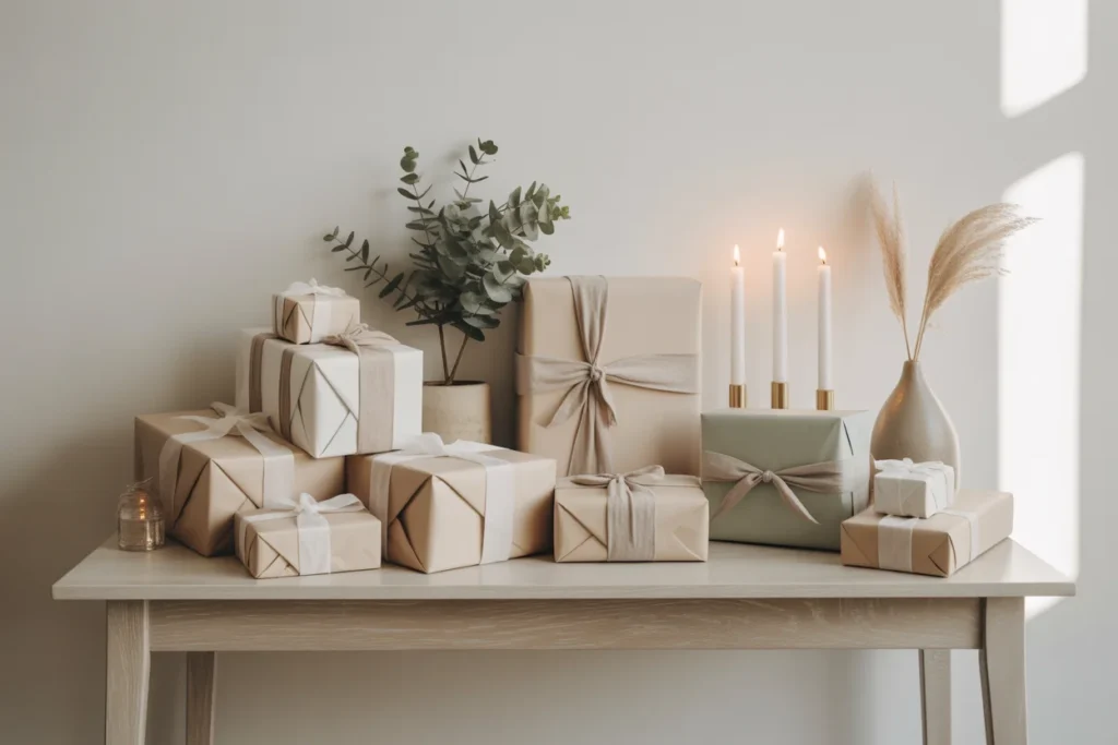 Neutral Gift Table Clean Birthday Display