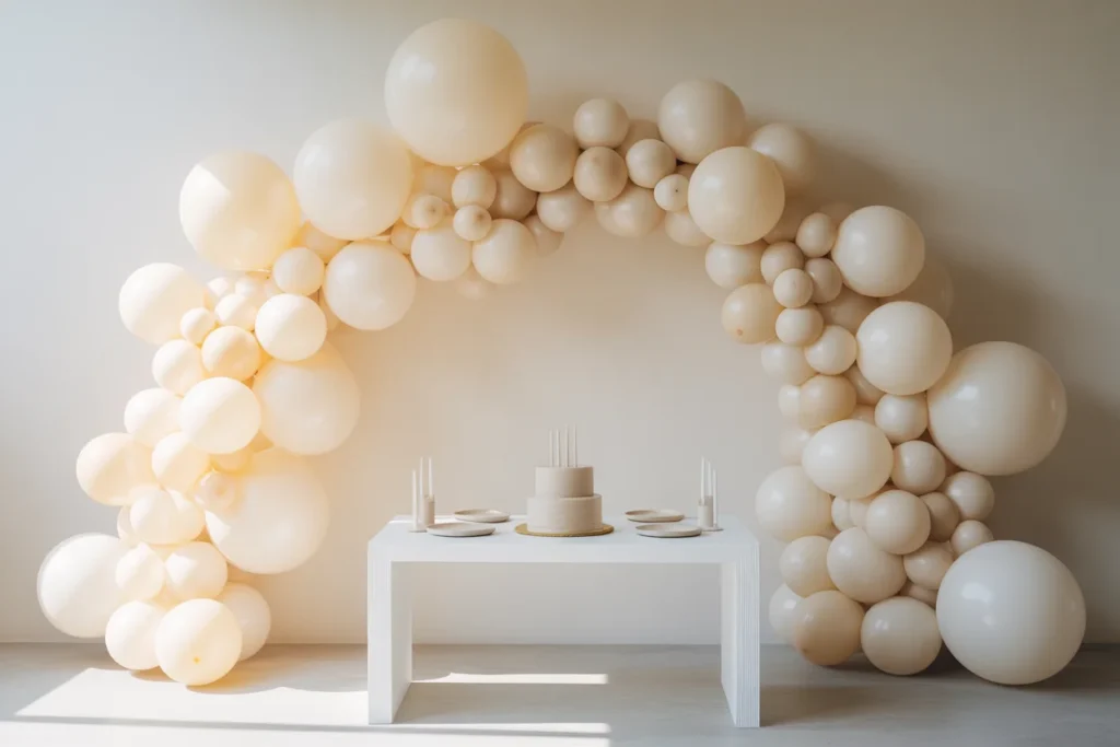 White Balloon Arch Clean Minimal Birthday Look