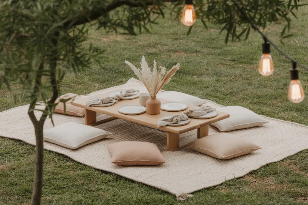 Neutral Picnic Setup Outdoor Birthday Style