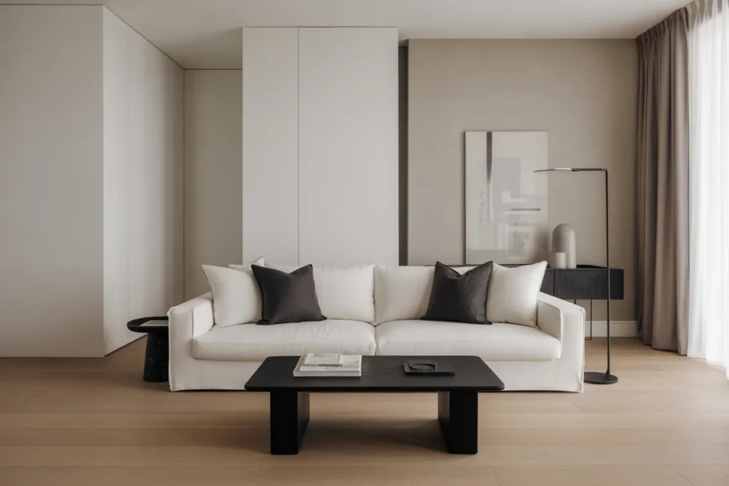 Black Accents Sleek Contrast Living Room