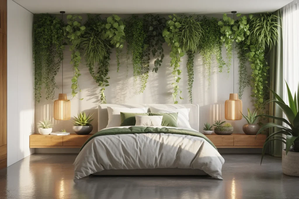 Wall Mounted Plants Fresh Natural Bedroom Look