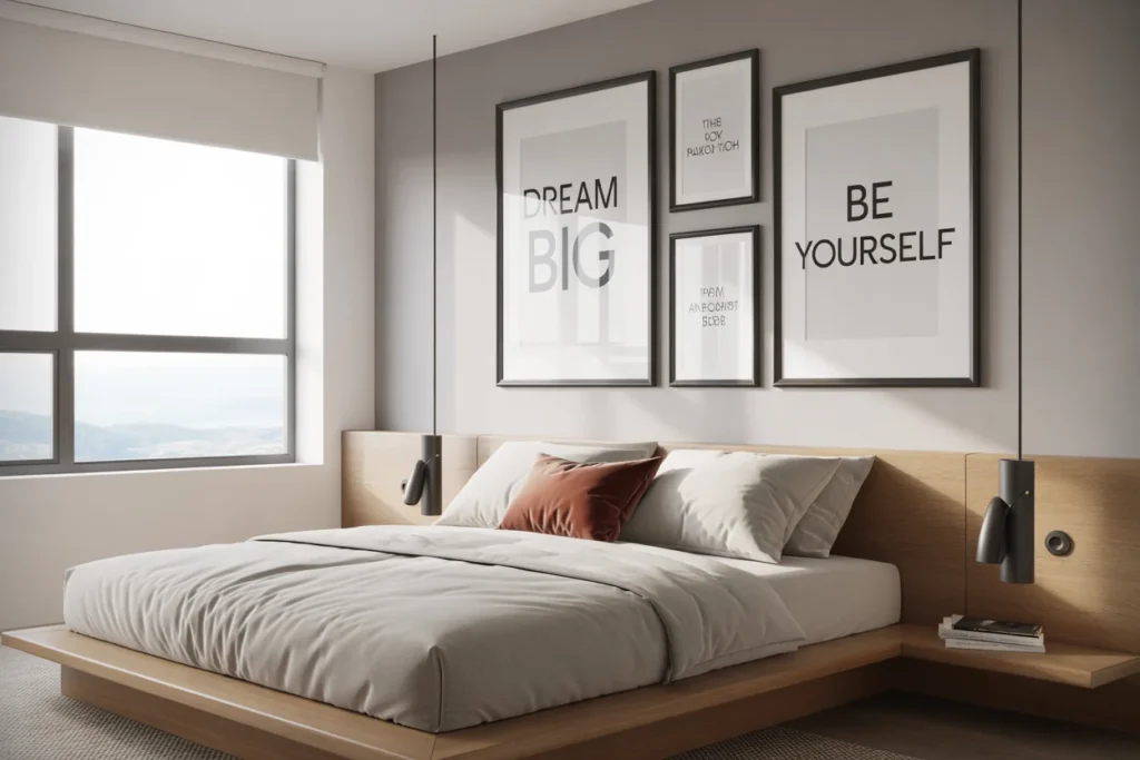 Framed Quotes Inspire Positive Bedroom Mood