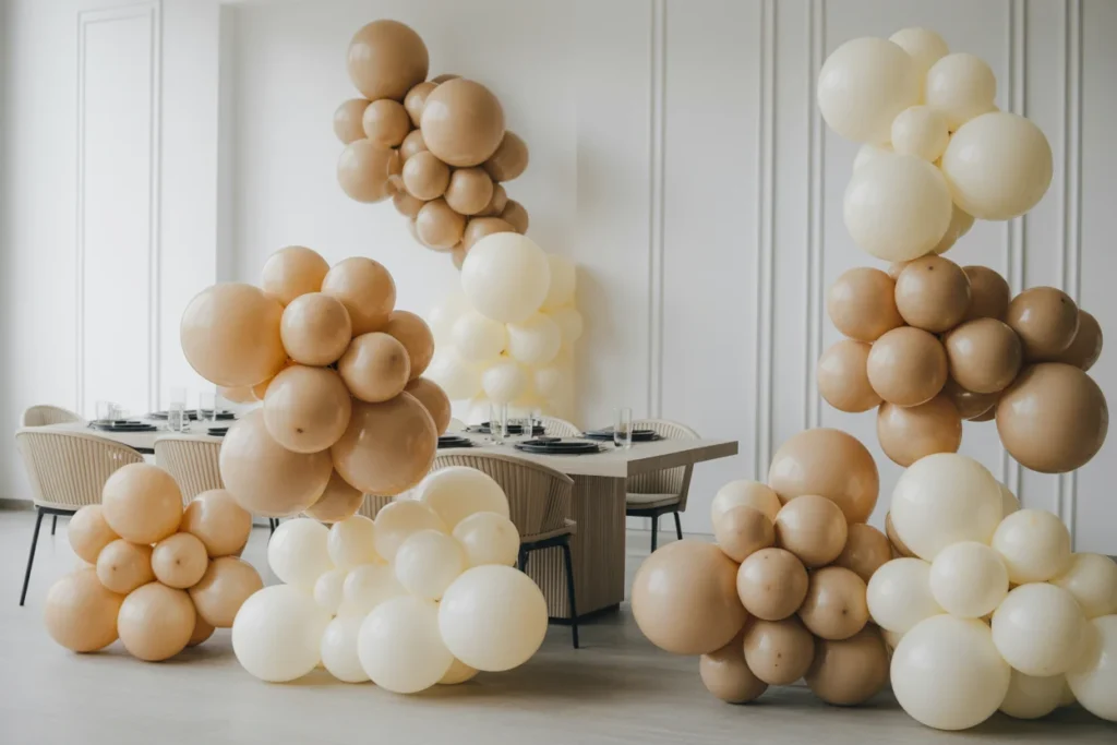 Neutral Balloon Decor Elegant Birthday Style