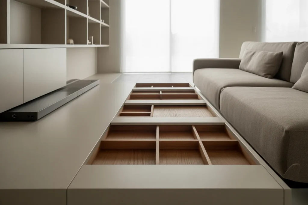 Hidden Storage Clutter Free Living Space