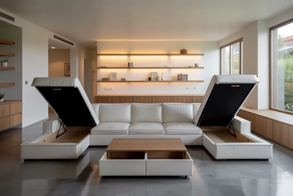 Hidden Storage Clutter Free Living Area