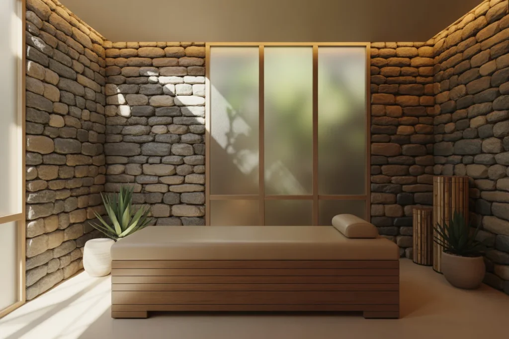 Stone Accents Earthy Spa Room Natural Look
