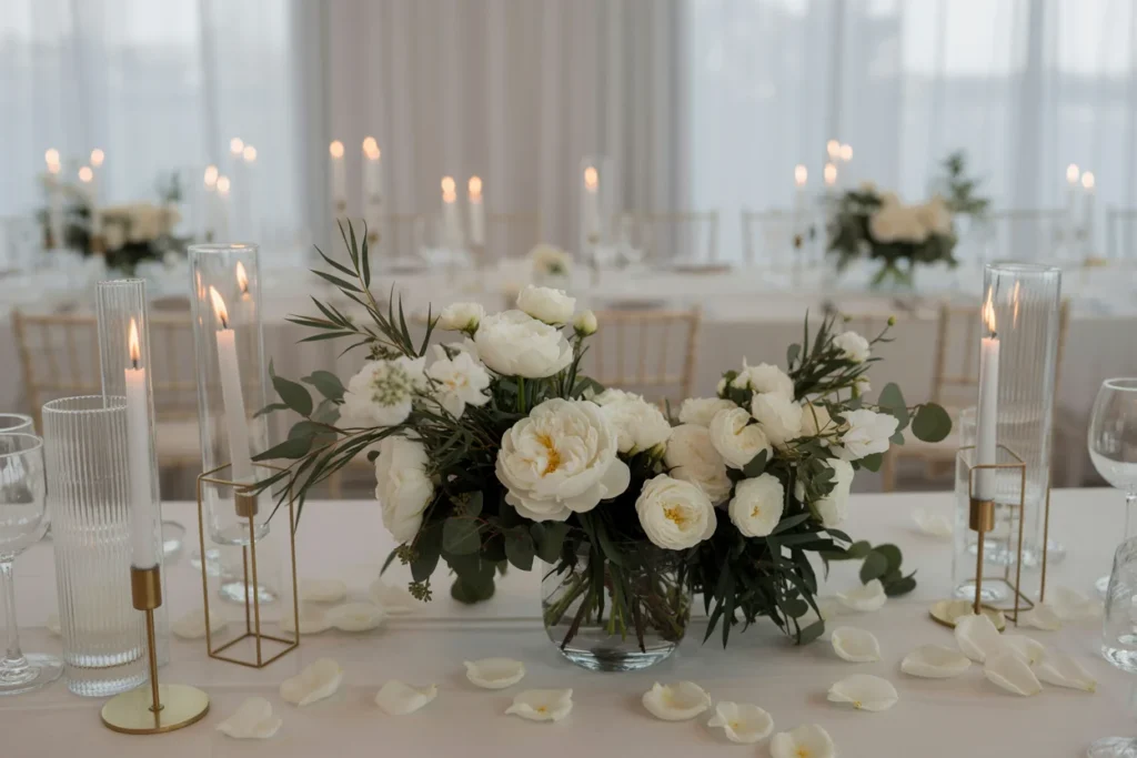 White Floral Arrangements Clean Romance
