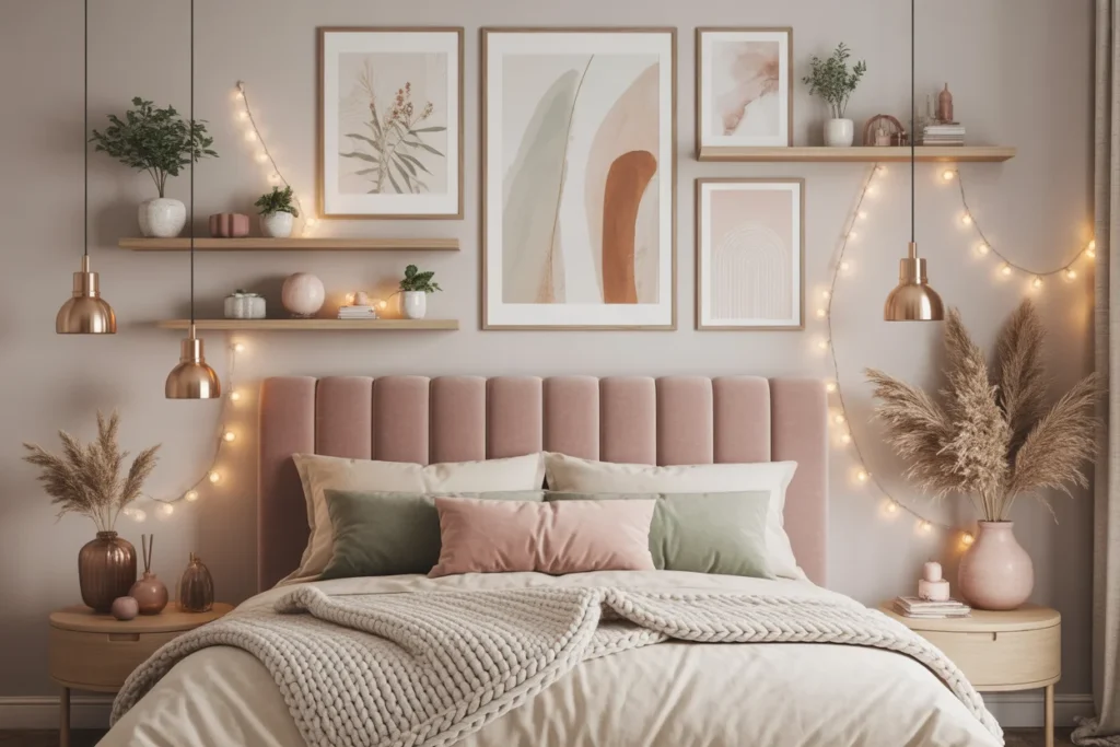 Layered Wall Decor Cozy Stylish Bedroom